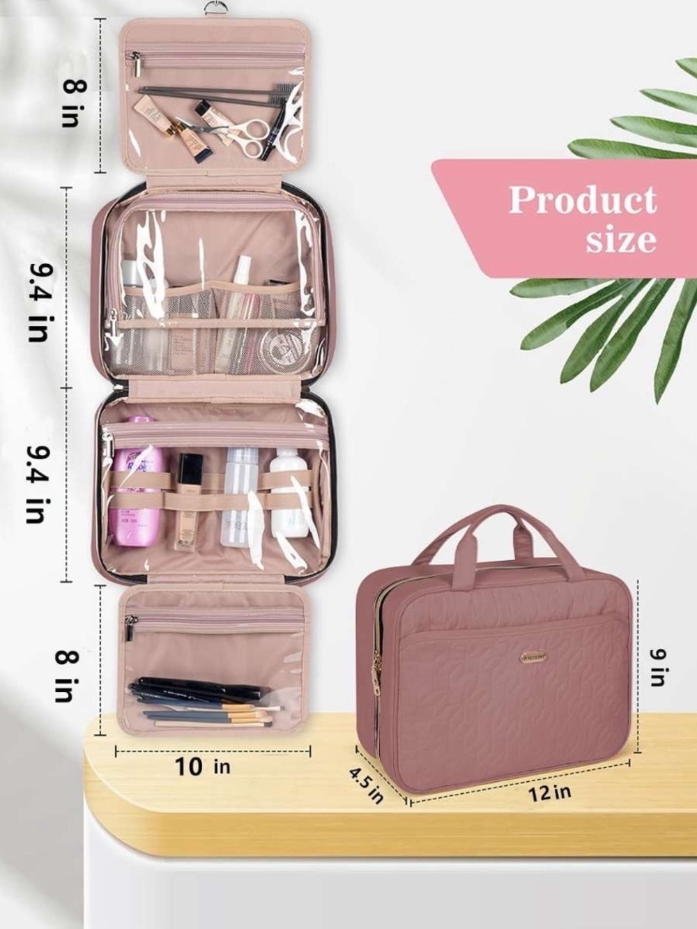 Travel Hanging Cosmetic Organizer Bag - Dusty Pink